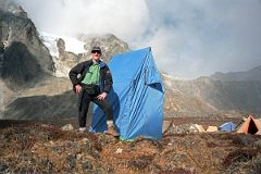 09 Jerome Ryan With Toilet Tent At Camp Below Langma La